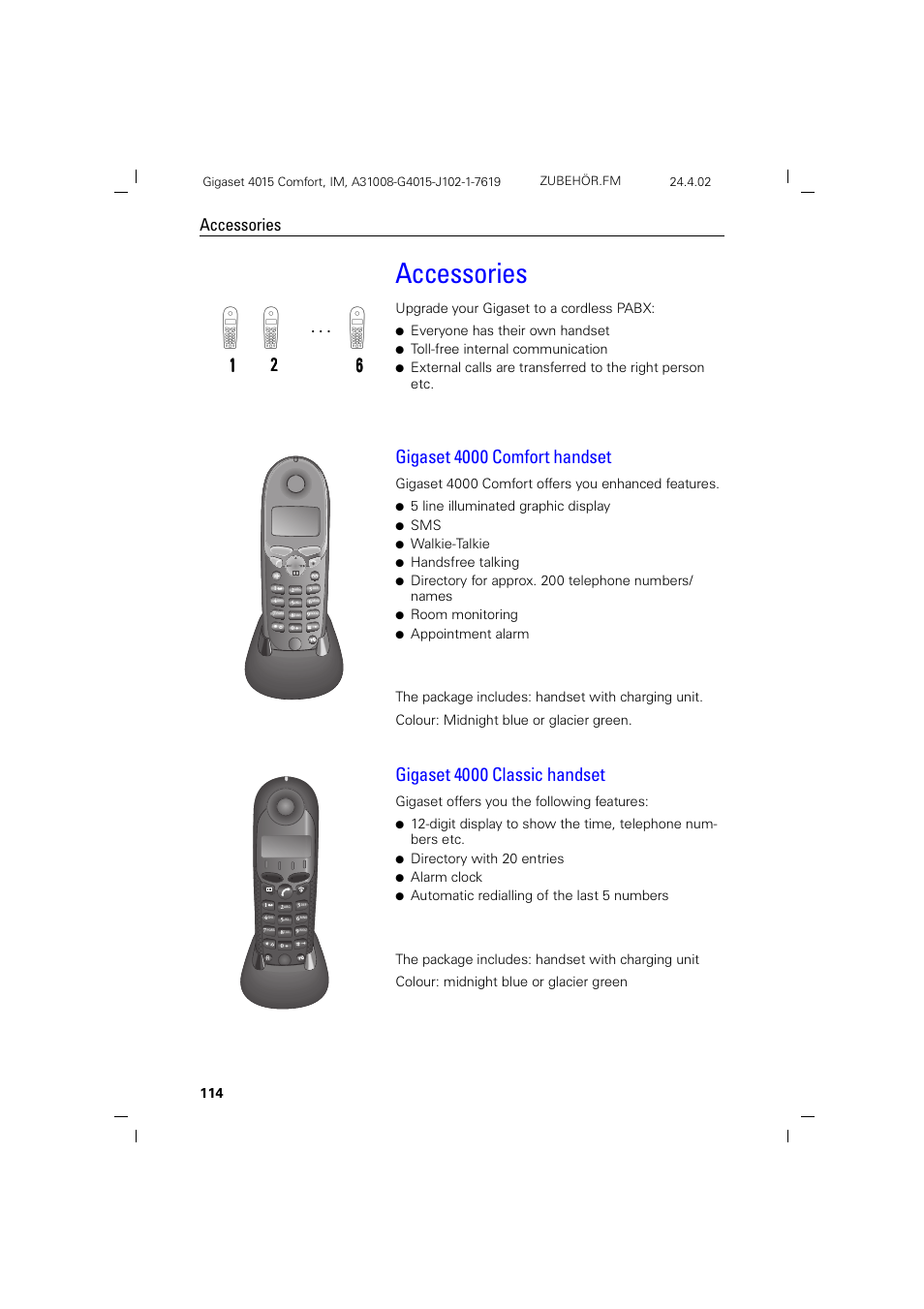 Accessories, Gigaset 4000 comfort handset, Gigaset 4000 classic handset | Siemens 4015 User Manual | Page 115 / 121