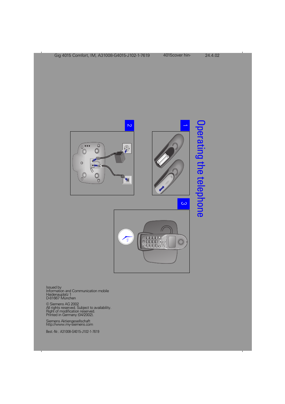 Oper at ing the t e lephone | Siemens 4015 User Manual | Page 121 / 121