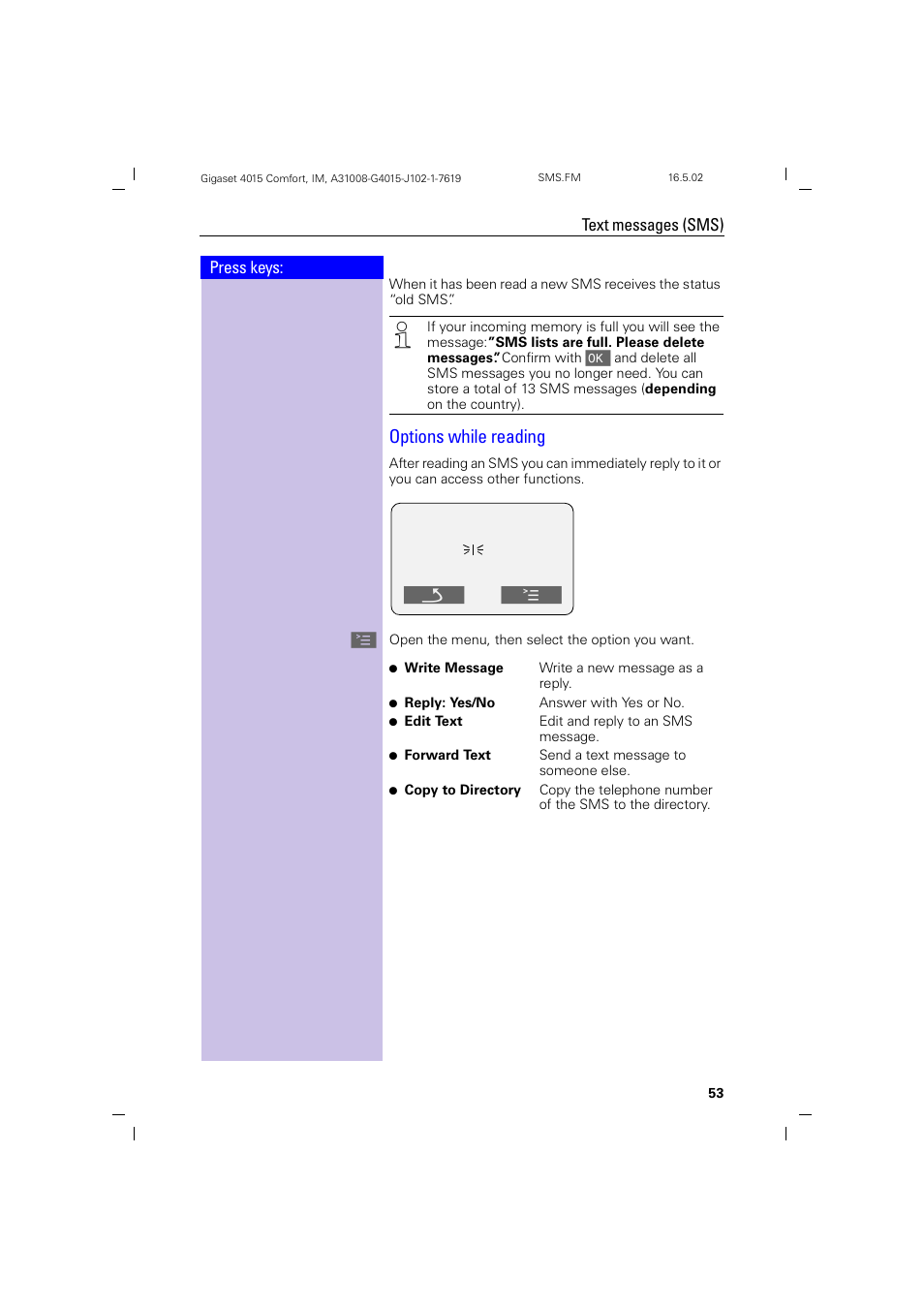 Options while reading | Siemens 4015 User Manual | Page 54 / 121