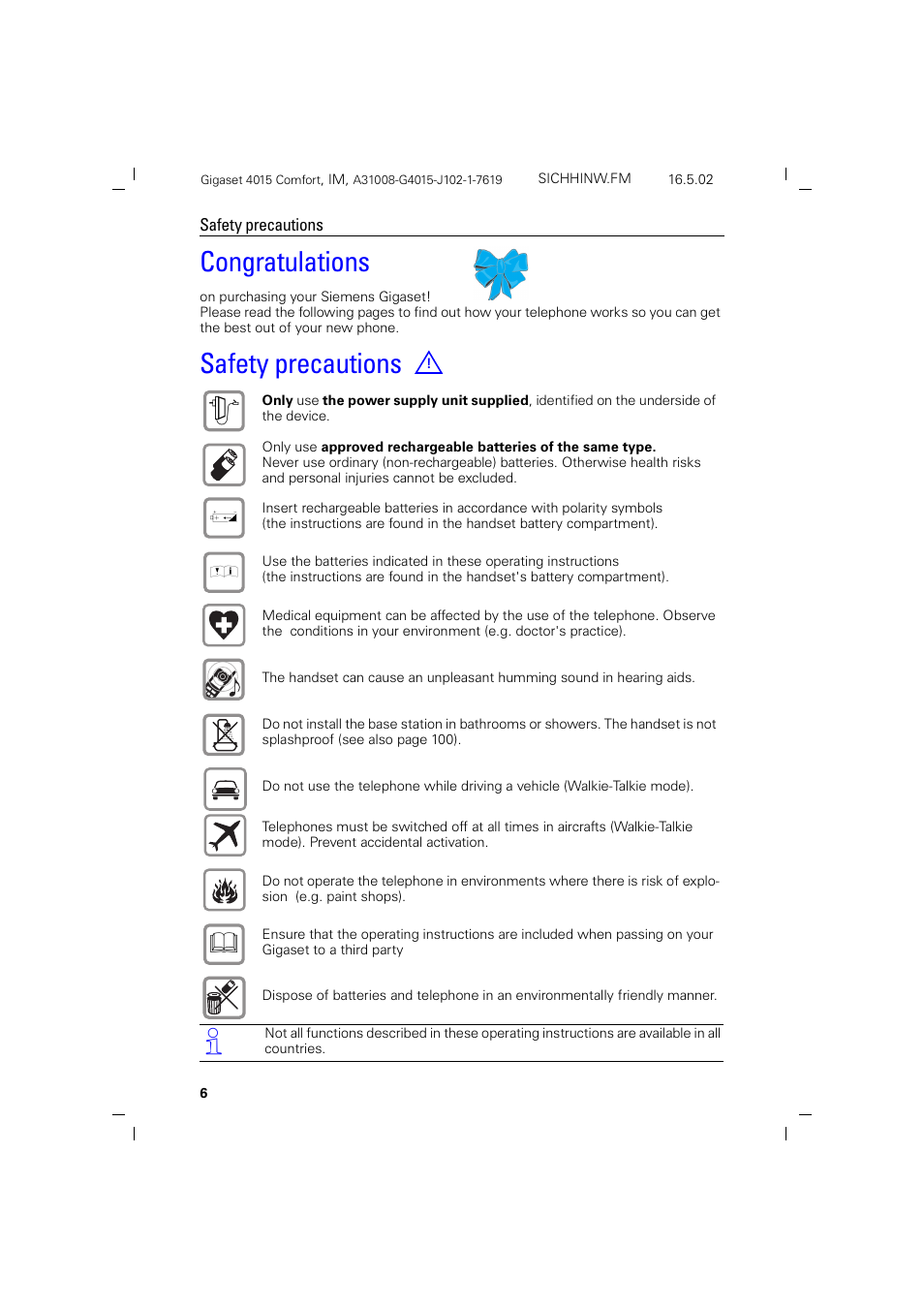 Safety precautions | Siemens 4015 User Manual | Page 7 / 121