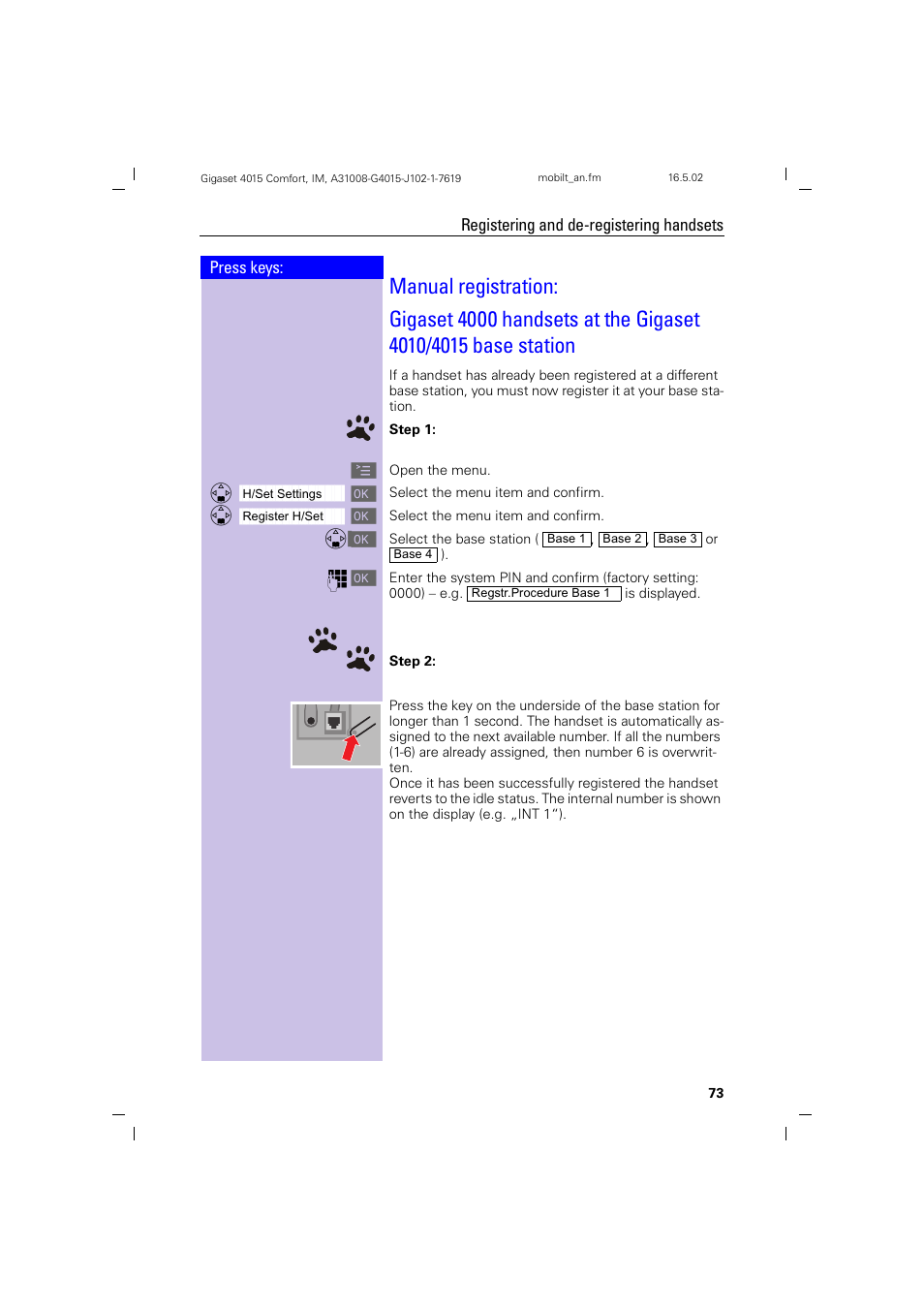 Manual registration | Siemens 4015 User Manual | Page 74 / 121