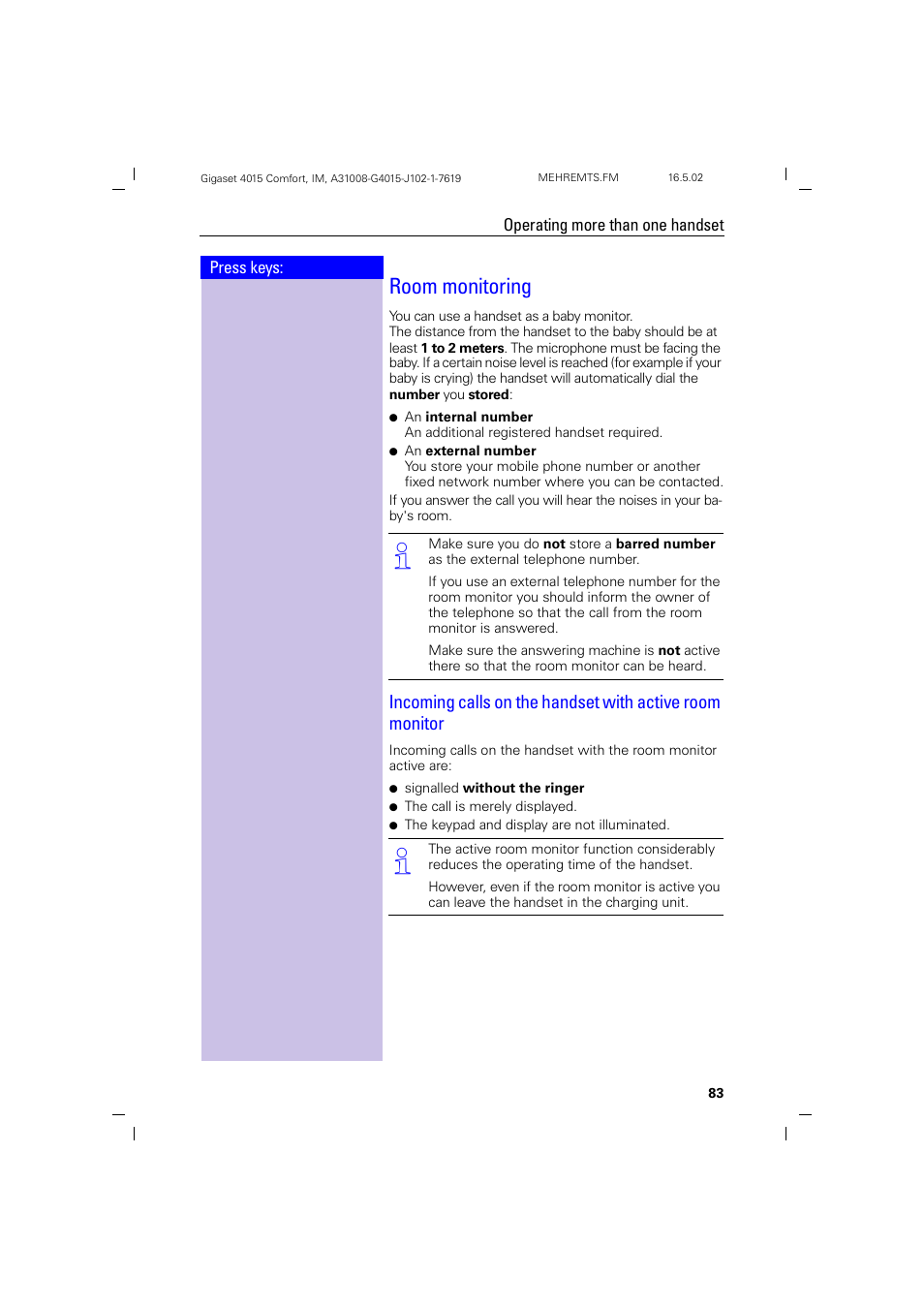 Room monitoring | Siemens 4015 User Manual | Page 84 / 121