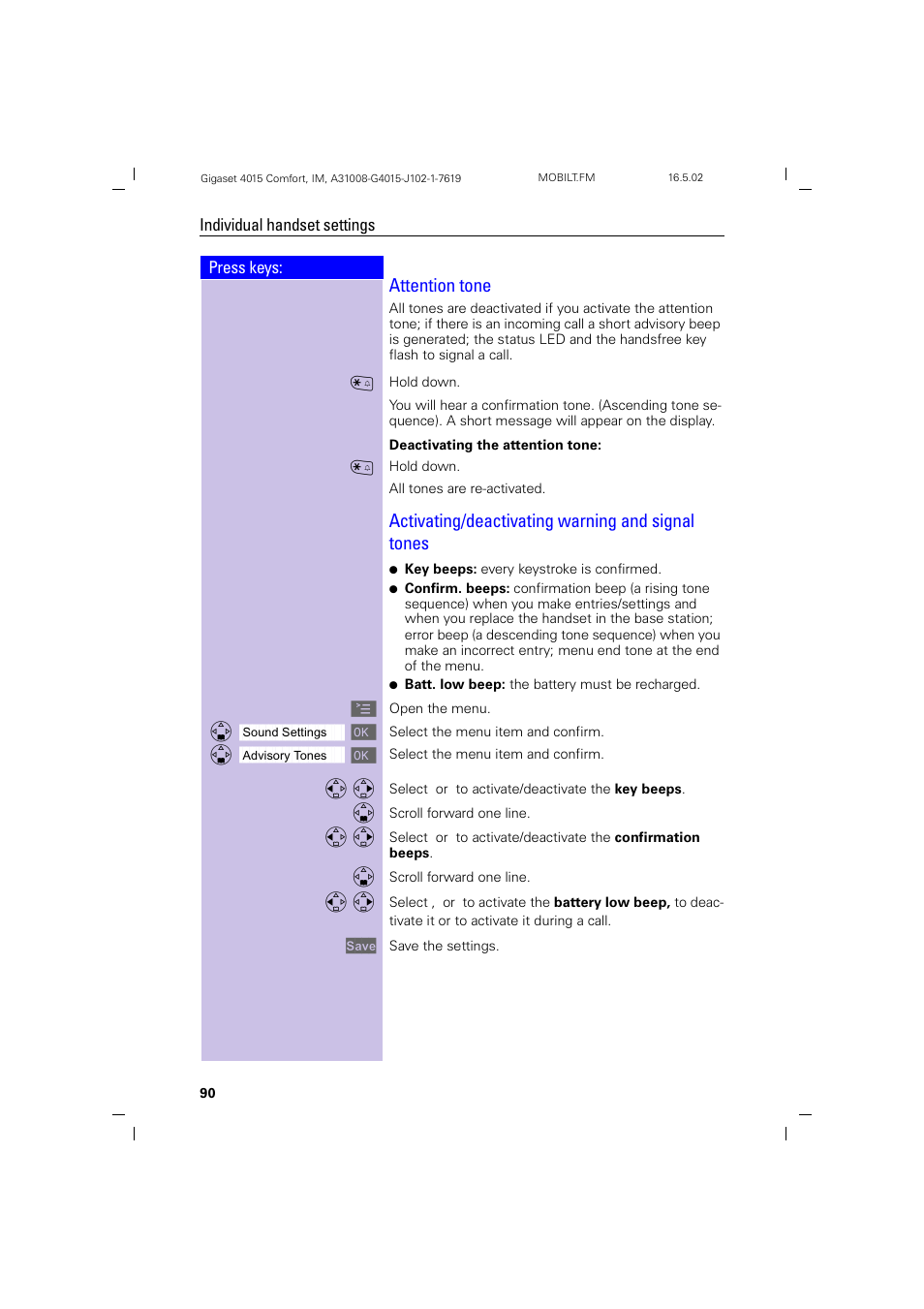 Attention tone, Activating/deactivating warning and signal tones | Siemens 4015 User Manual | Page 91 / 121