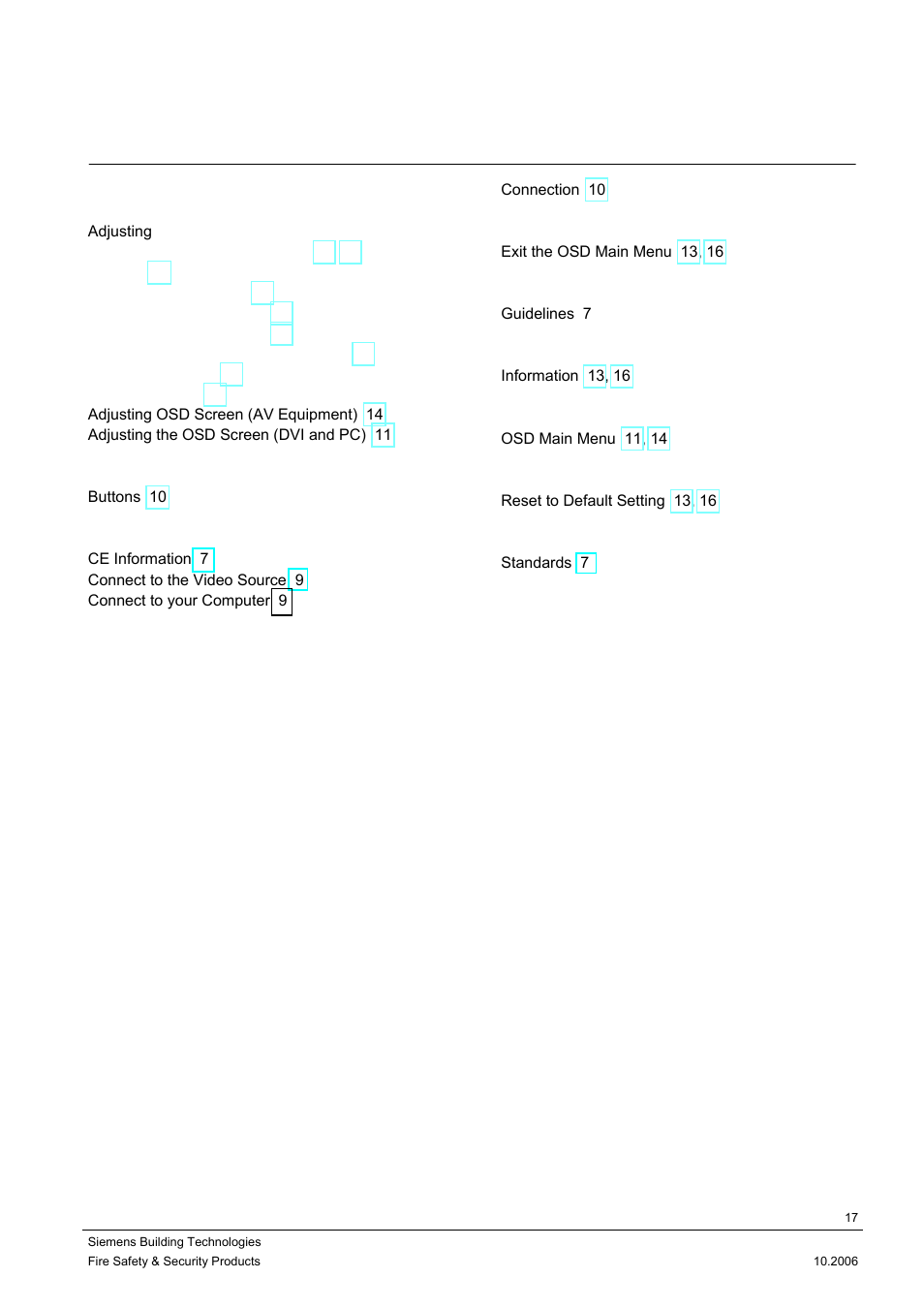 Keyword index, 9 keyword index | Siemens CMTC1720 User Manual | Page 17 / 20