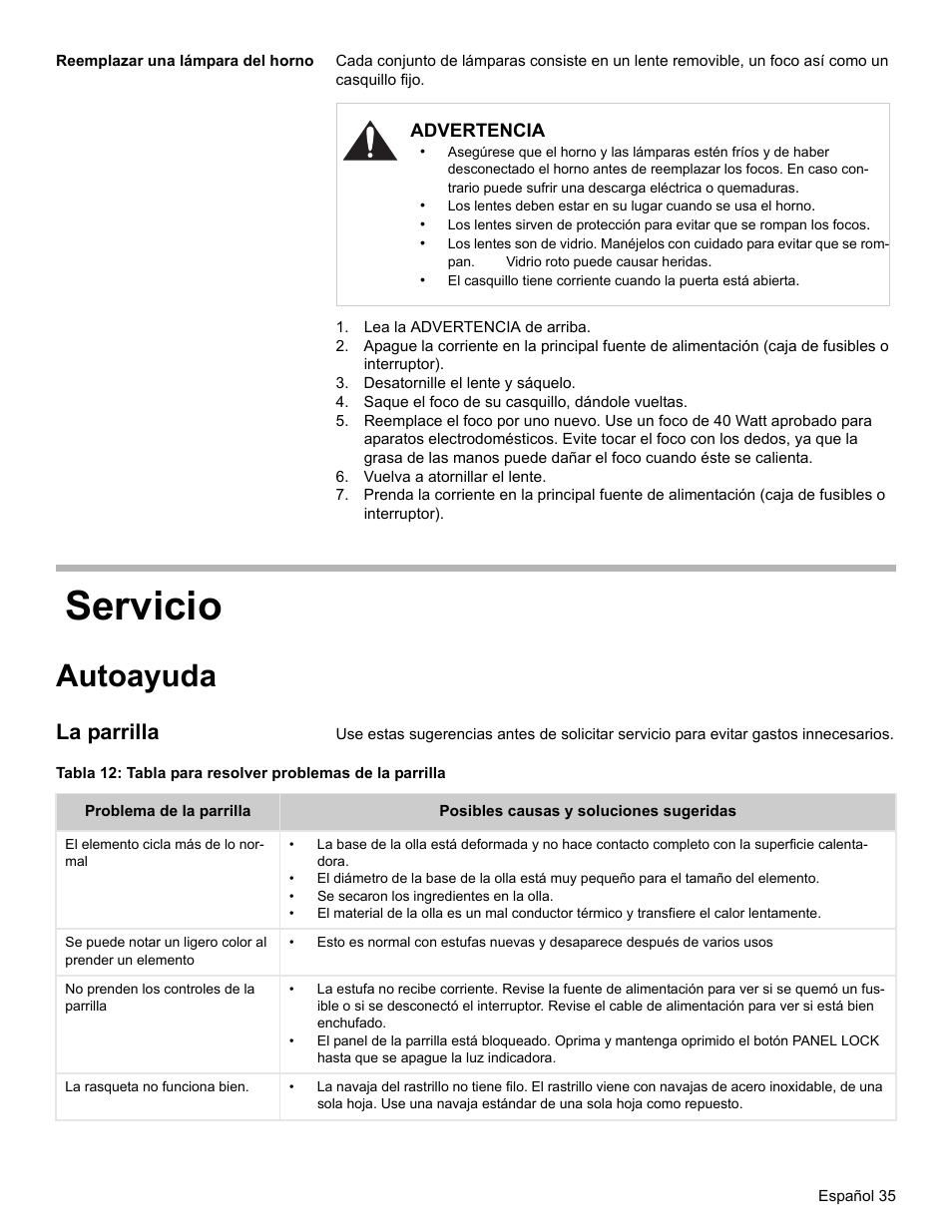 Reemplazar una lámpara del horno, Lea la advertencia de arriba, Desatornille el lente y sáquelo | Saque el foco de su casquillo, dándole vueltas, Vuelva a atornillar el lente, Servicio, Autoayuda, La parrilla | Siemens HE2216C User Manual | Page 109 / 112