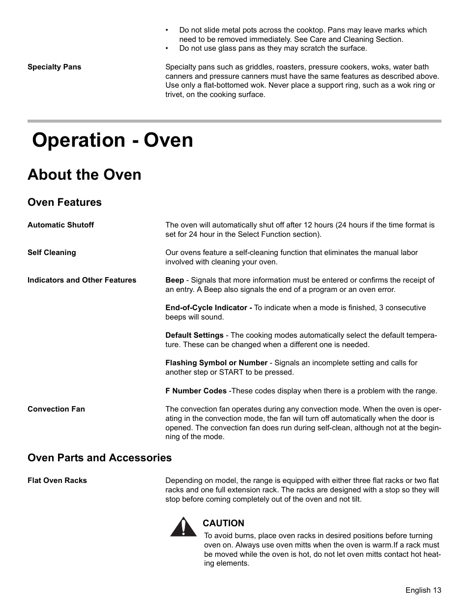 Specialty pans, Operation - oven, About the oven | Oven features, Automatic shutoff, Self cleaning, Indicators and other features, Convection fan, Oven parts and accessories, Flat oven racks | Siemens HE2216C User Manual | Page 15 / 112