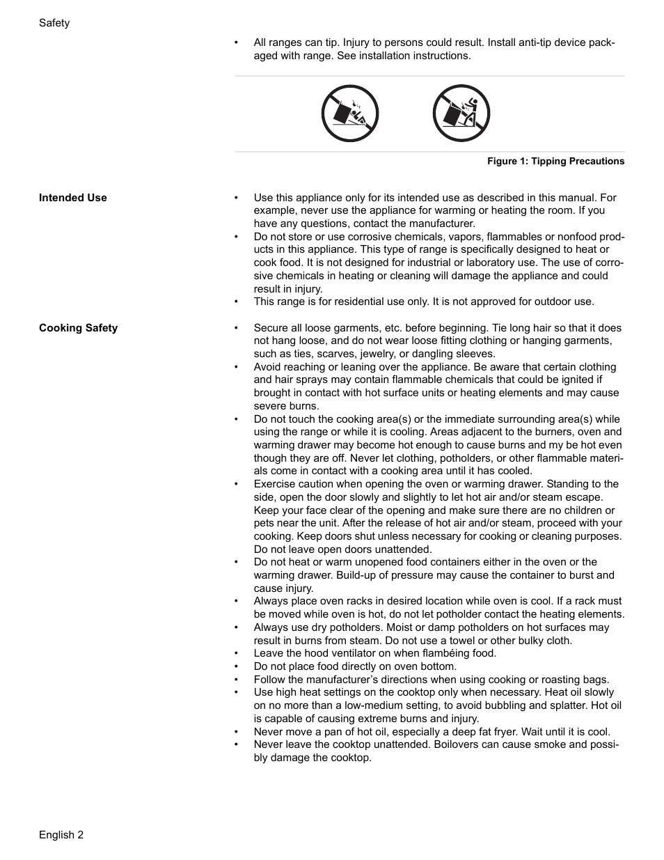 Figure 1: tipping precautions, Intended use, Cooking safety | Siemens HE2216C User Manual | Page 4 / 112