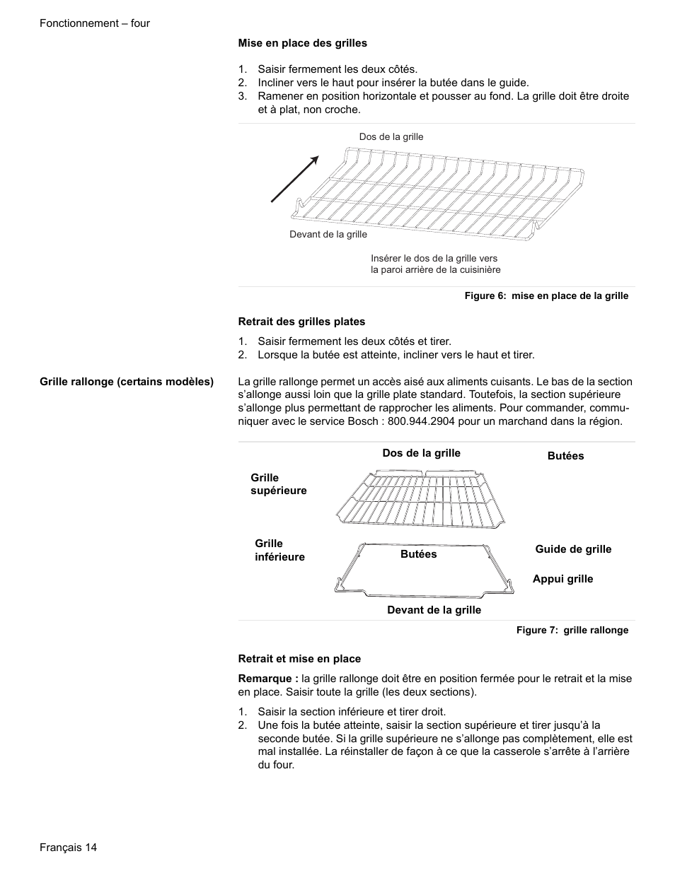 Saisir fermement les deux côtés, Figure 6: mise en place de la grille, Saisir fermement les deux côtés et tirer | Grille rallonge (certains modèles), Figure 7: grille rallonge, Saisir la section inférieure et tirer droit | Siemens HE2216C User Manual | Page 52 / 112