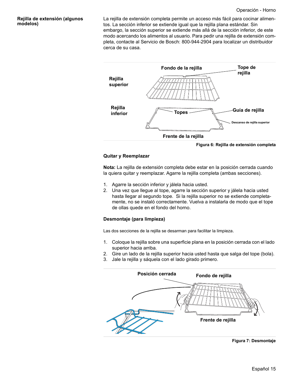 Rejilla de extensión (algunos modelos), Figura 6: rejilla de extensión completa, Agarre la sección inferior y jálela hacia usted | Figura 7: desmontaje | Siemens HE2216C User Manual | Page 89 / 112