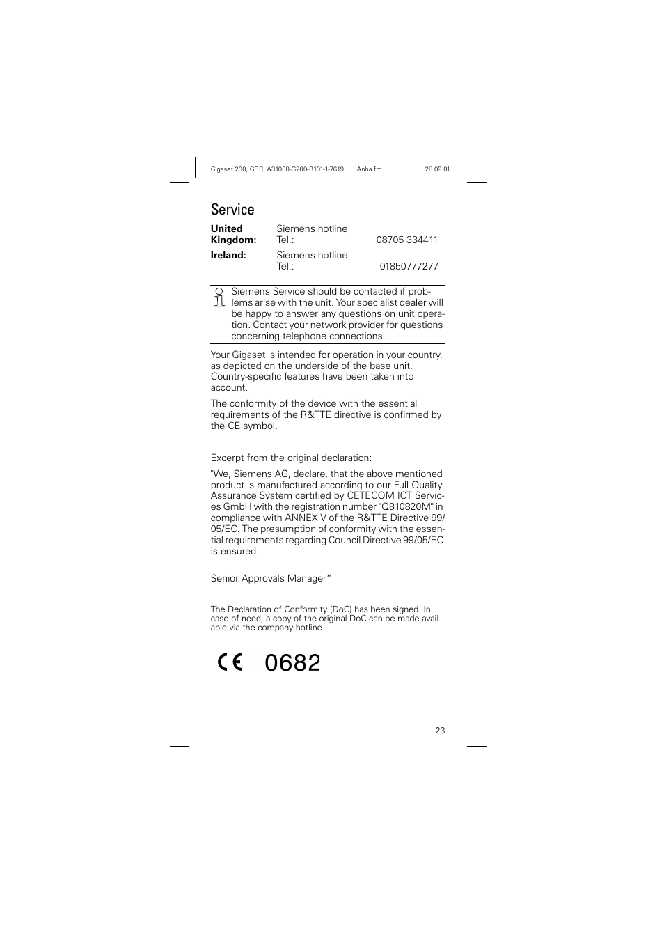 Service | Siemens optipoint 200 User Manual | Page 23 / 27