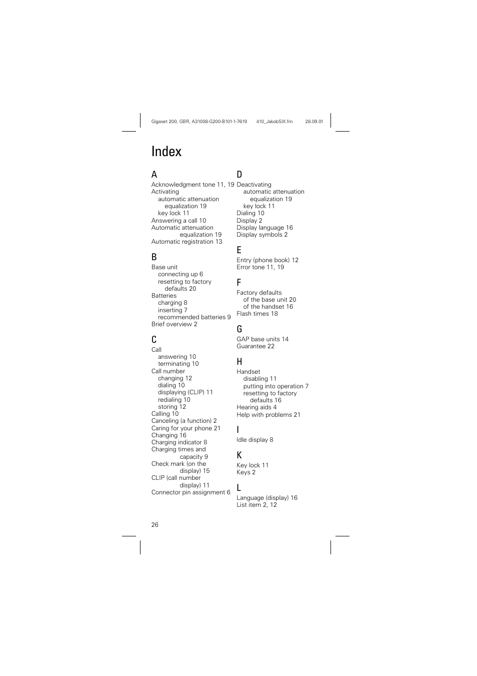 Index | Siemens optipoint 200 User Manual | Page 26 / 27