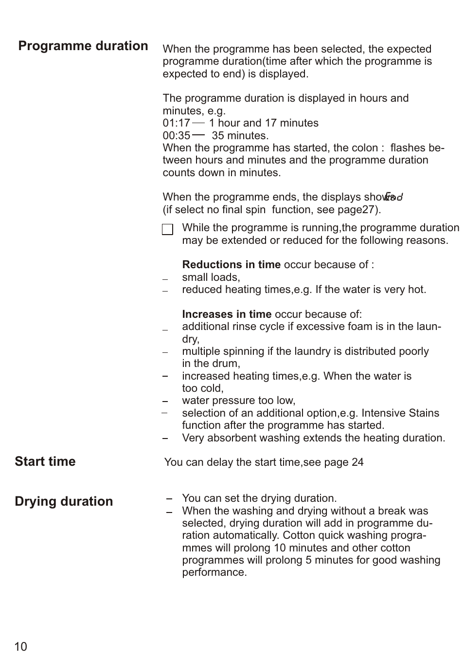 Т³ 12, Programme duration, Start time | Drying duration | Siemens WD7005 User Manual | Page 12 / 54