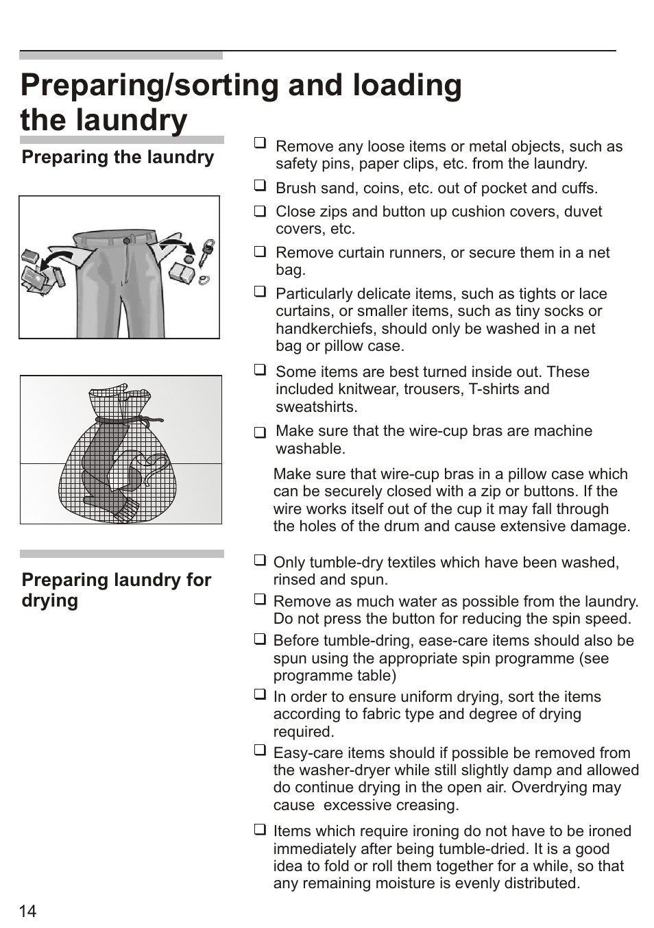 Т³ 16, Preparing/sorting and loading the laundry | Siemens WD7005 User Manual | Page 16 / 54