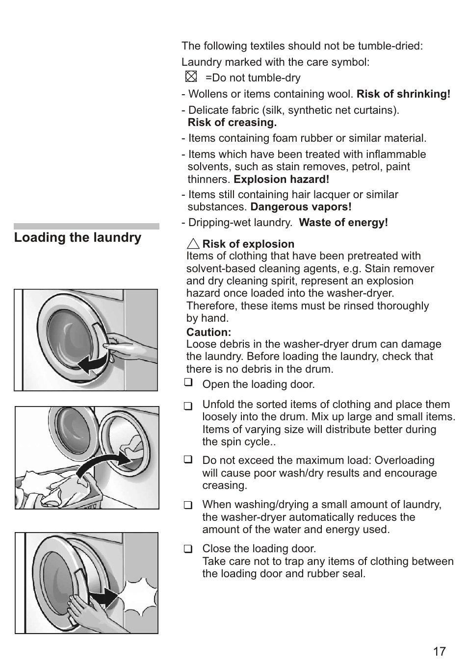 Т³ 19, Loading the laundry | Siemens WD7005 User Manual | Page 19 / 54