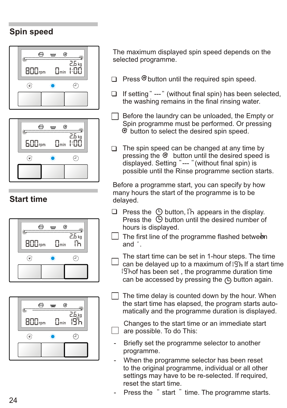 Т³ 26, Spin speed, Start time | Siemens WD7005 User Manual | Page 26 / 54