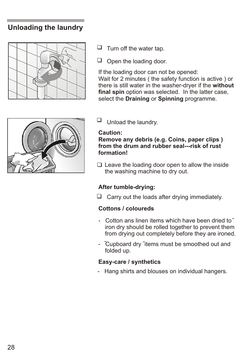 Т³ 30, Unloading the laundry | Siemens WD7005 User Manual | Page 30 / 54