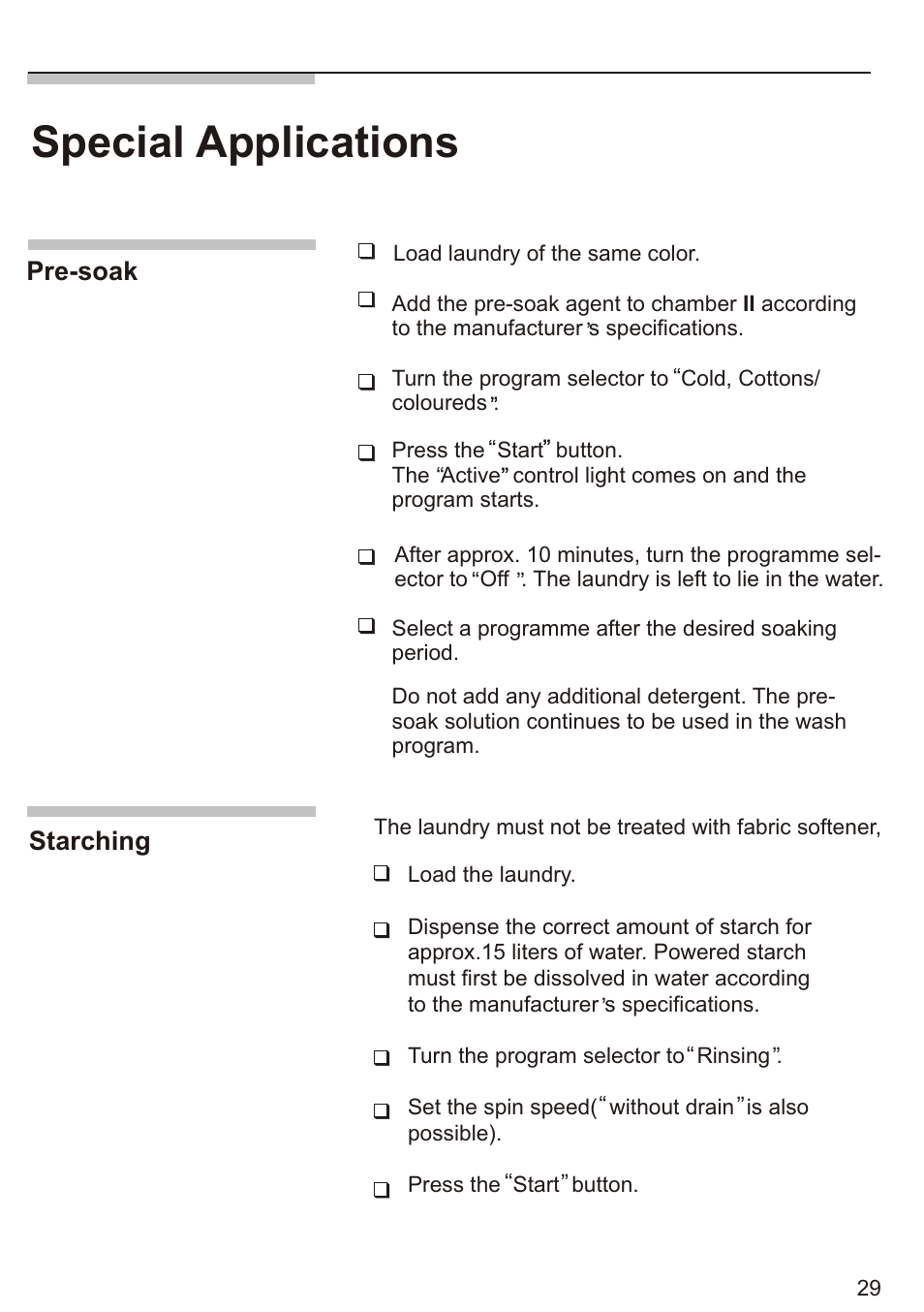 Т³ 31, Special applications, Pre-soak starching | Siemens WD7005 User Manual | Page 31 / 54