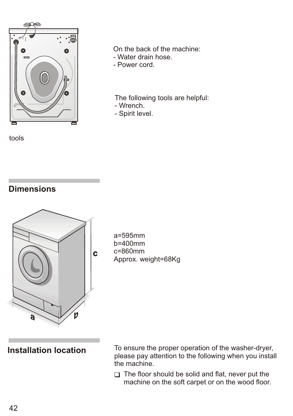 Т³ 44, Dimensions, Installation location | Siemens WD7005 User Manual | Page 44 / 54