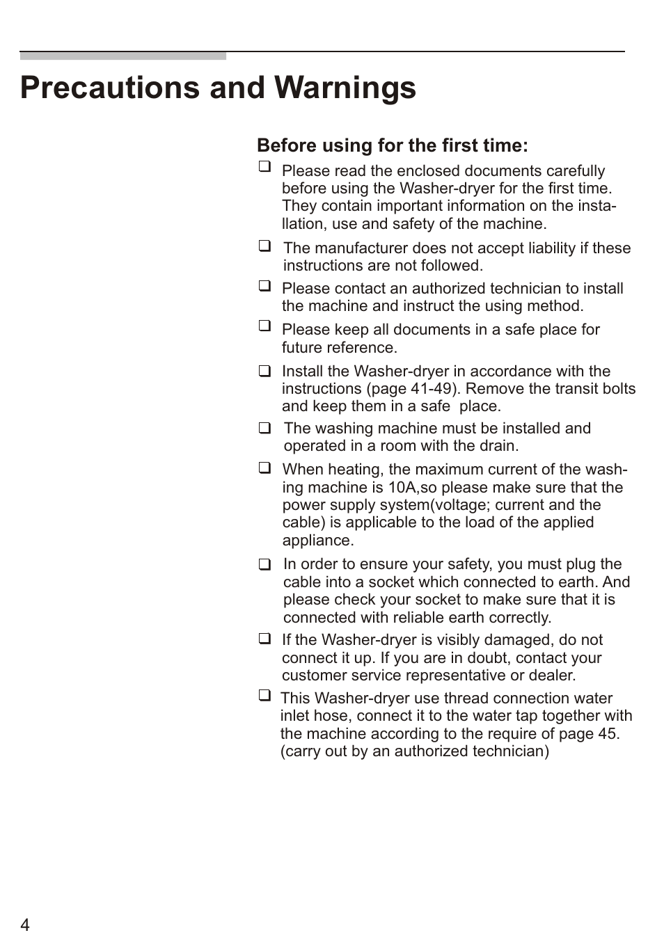 Precautions and warnings | Siemens WD7005 User Manual | Page 6 / 54