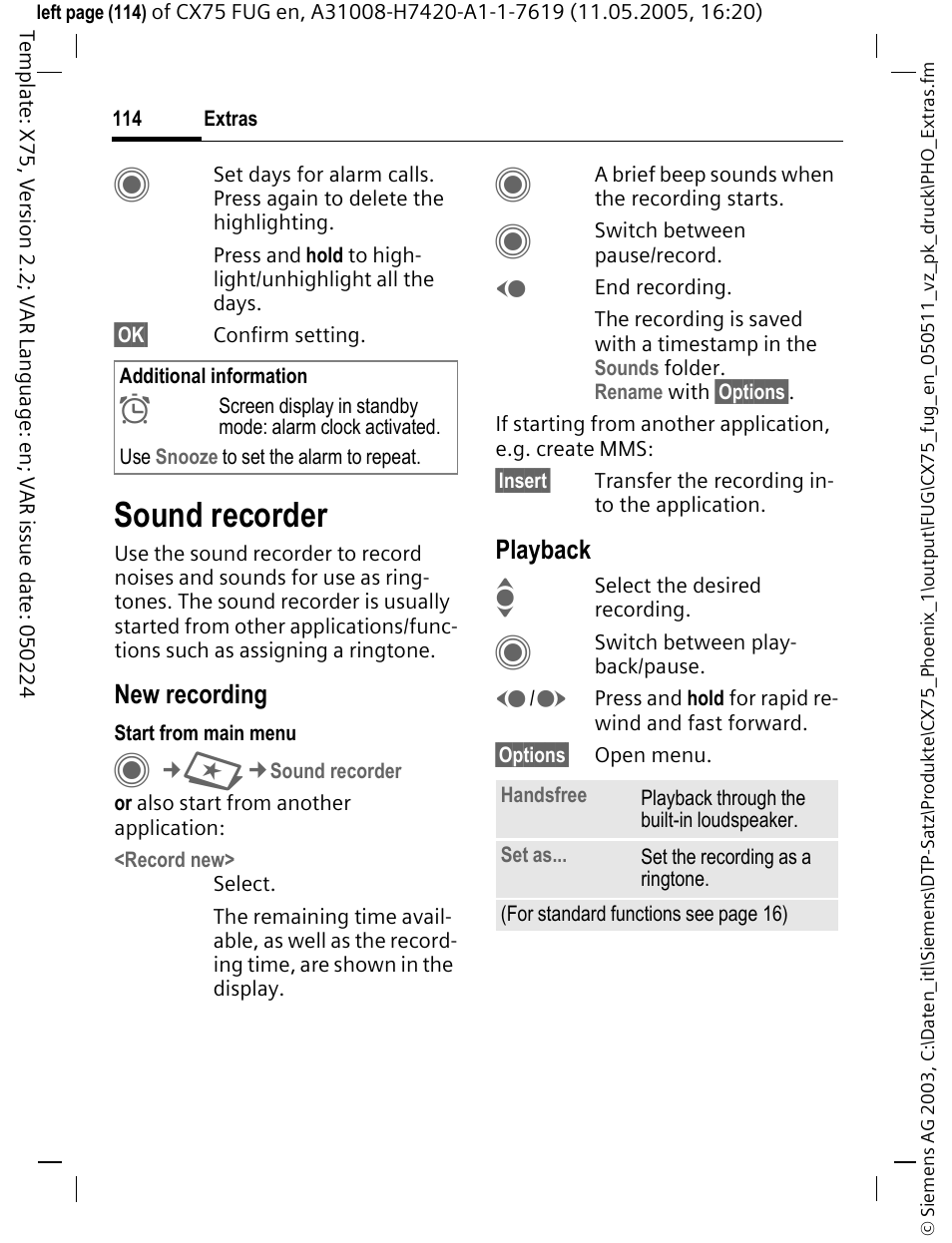 Sound recorder | Siemens CX75 User Manual | Page 115 / 152
