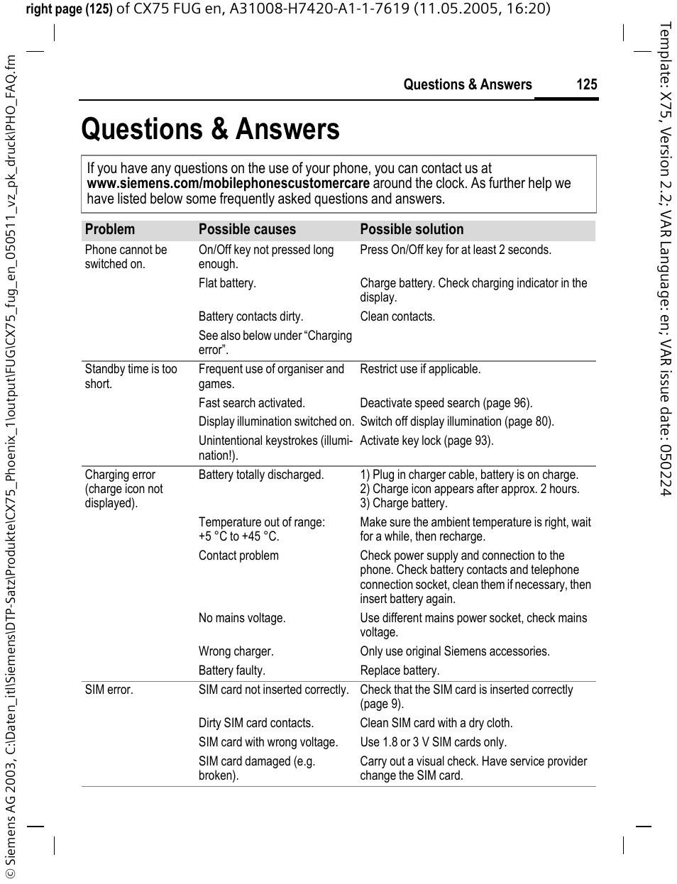 Questions & answers | Siemens CX75 User Manual | Page 126 / 152