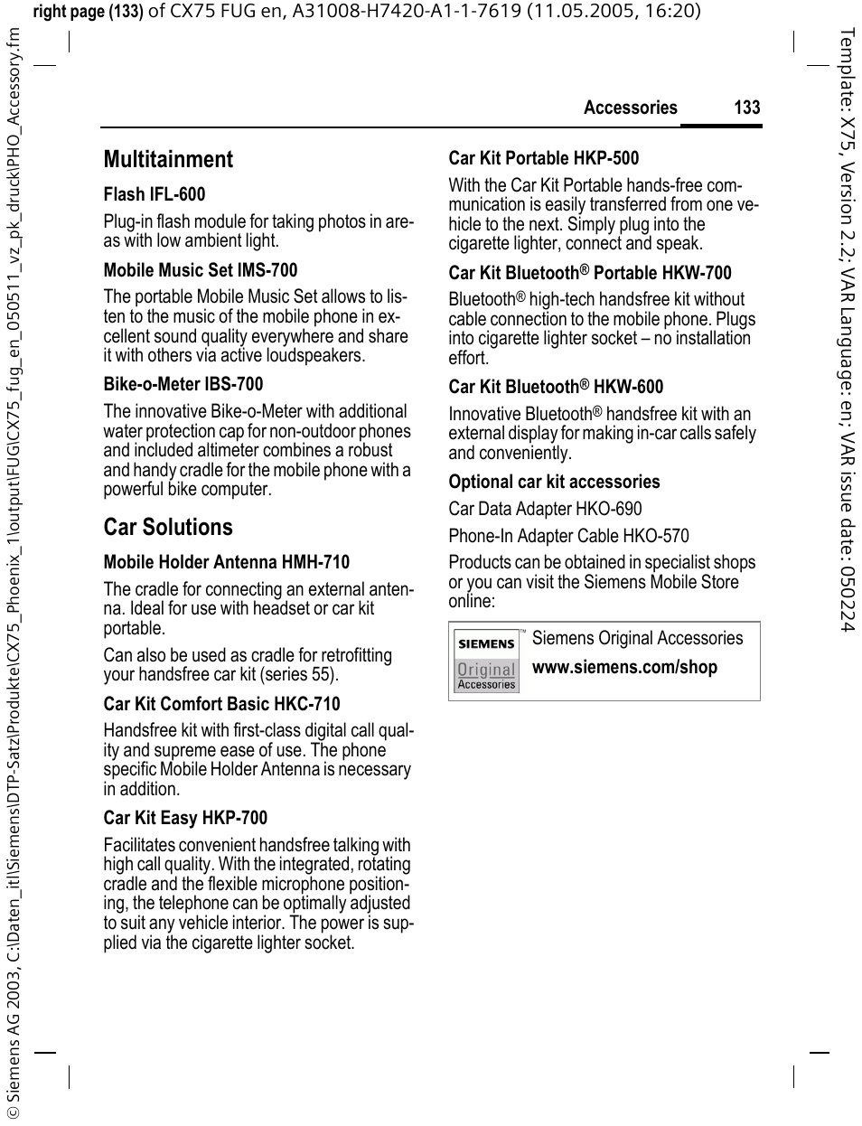 Multitainment, Car solutions | Siemens CX75 User Manual | Page 134 / 152