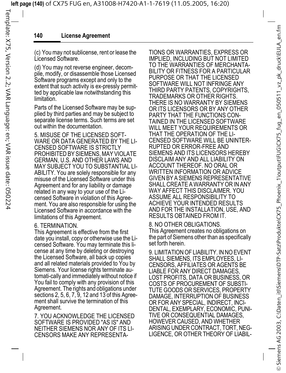 Siemens CX75 User Manual | Page 141 / 152