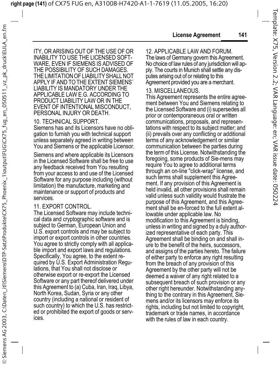 Siemens CX75 User Manual | Page 142 / 152