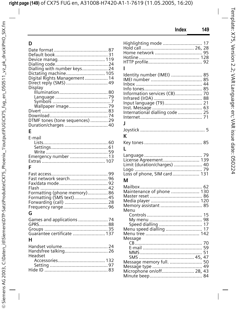 Siemens CX75 User Manual | Page 150 / 152