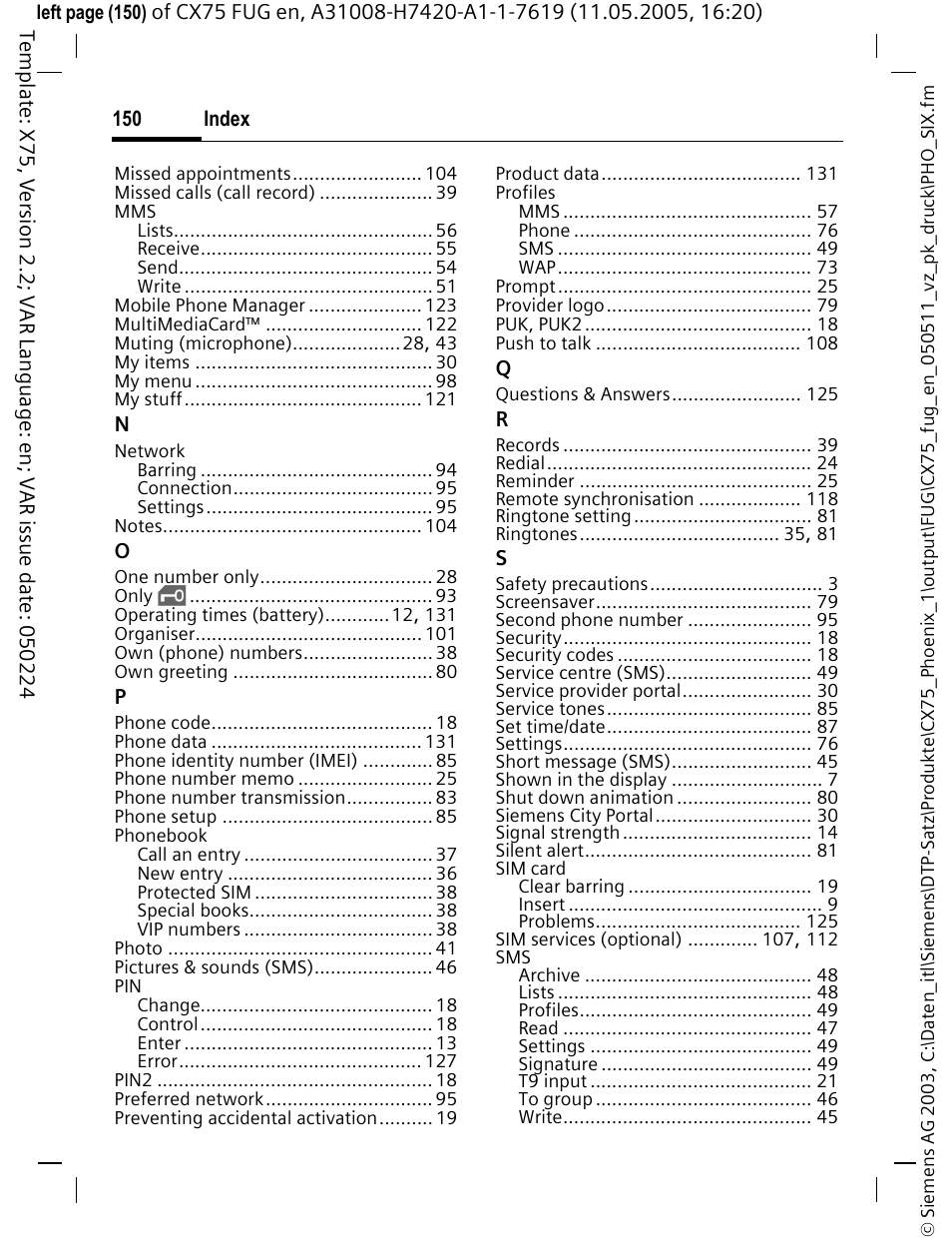 Siemens CX75 User Manual | Page 151 / 152