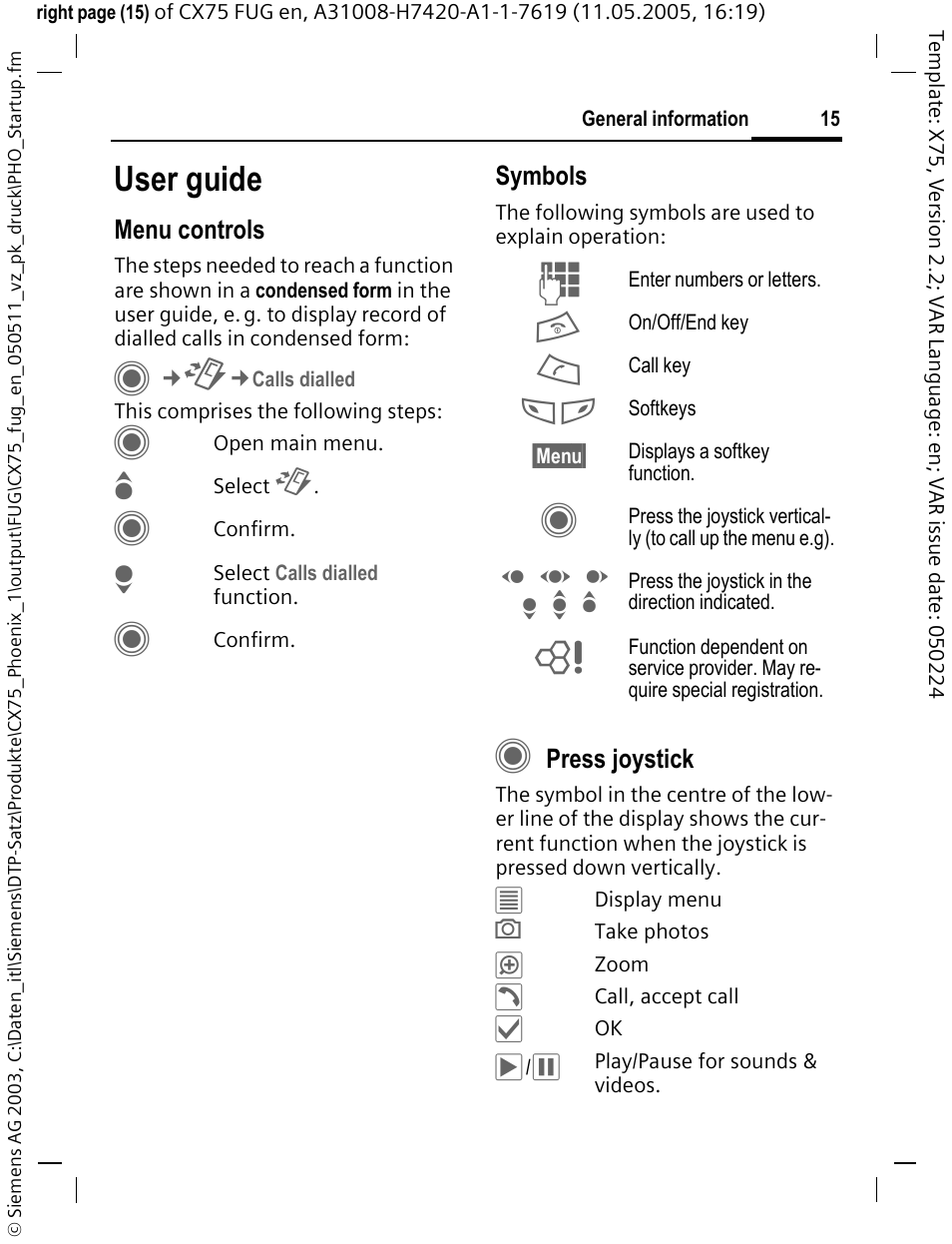 User guide, D f e, H i g | Siemens CX75 User Manual | Page 16 / 152