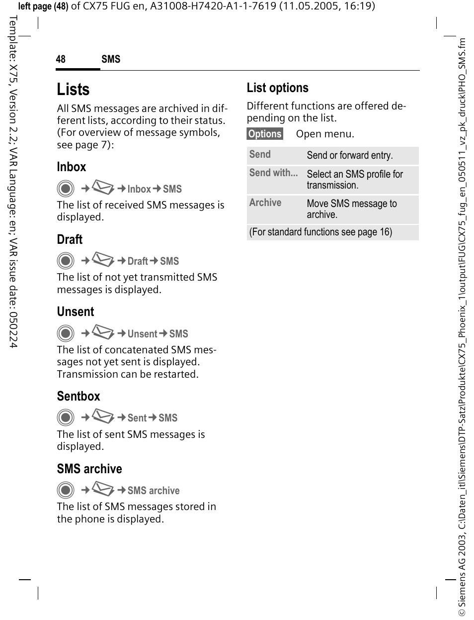 Lists | Siemens CX75 User Manual | Page 49 / 152