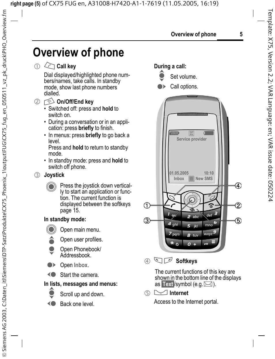 Overview of phone | Siemens CX75 User Manual | Page 6 / 152