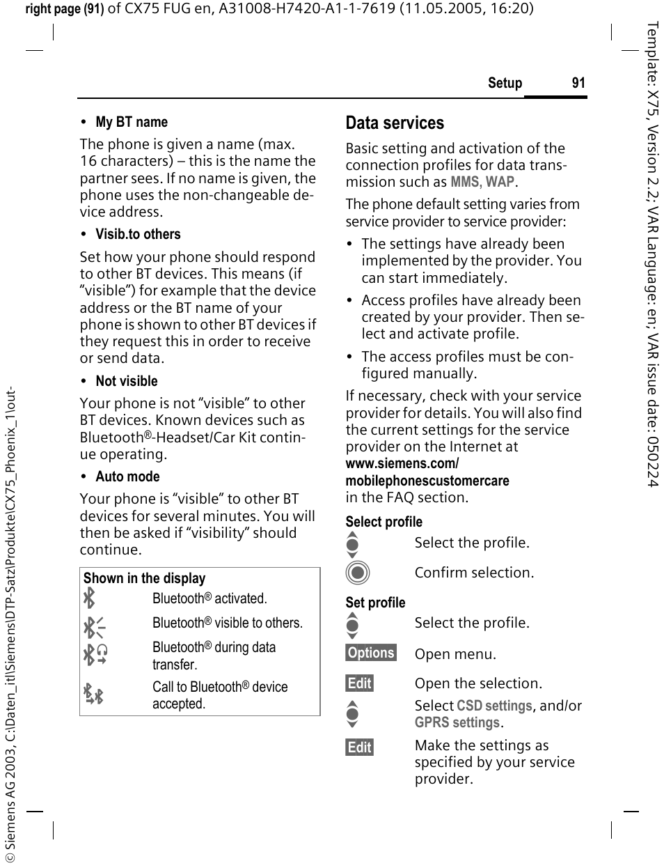 Data services | Siemens CX75 User Manual | Page 92 / 152