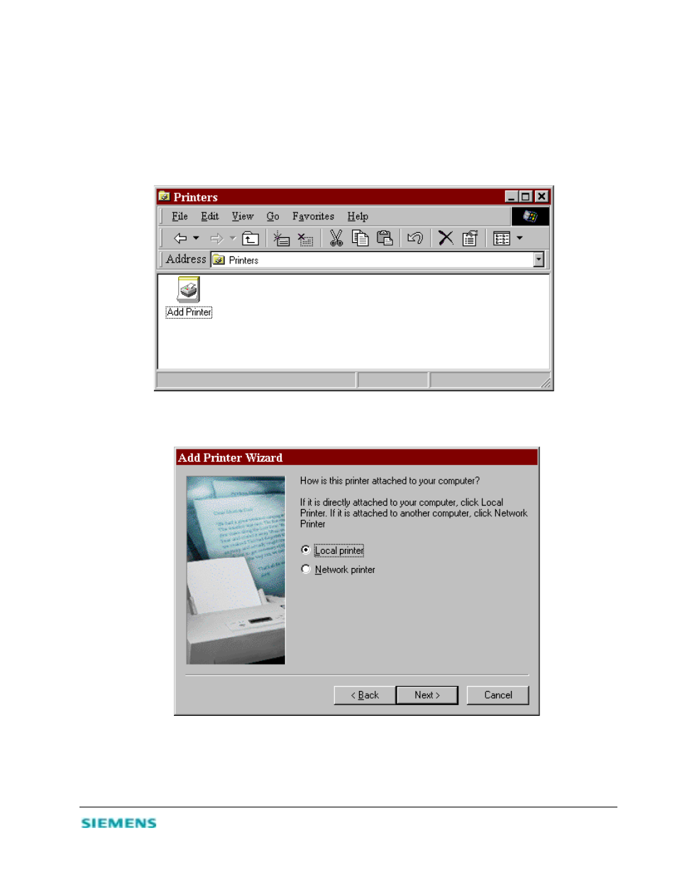 Configure the printer port, Windows 95 / 98 / nt / me, Windows 95 | Siemens 2614 User Manual | Page 32 / 44