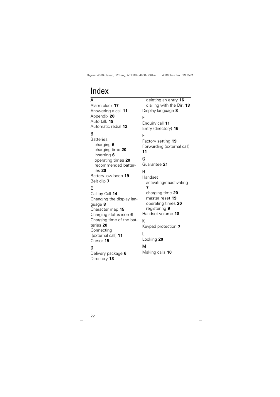 Index | Siemens 4000 User Manual | Page 22 / 23