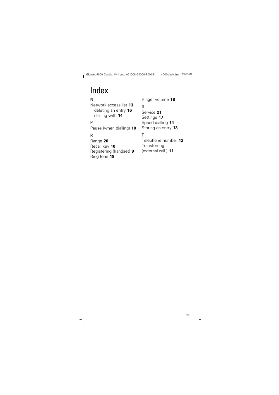Index | Siemens 4000 User Manual | Page 23 / 23