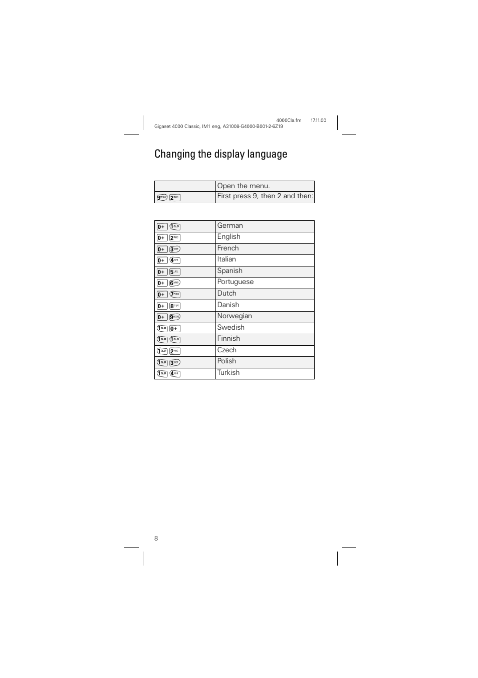 Changing the display language | Siemens 4000 User Manual | Page 8 / 23