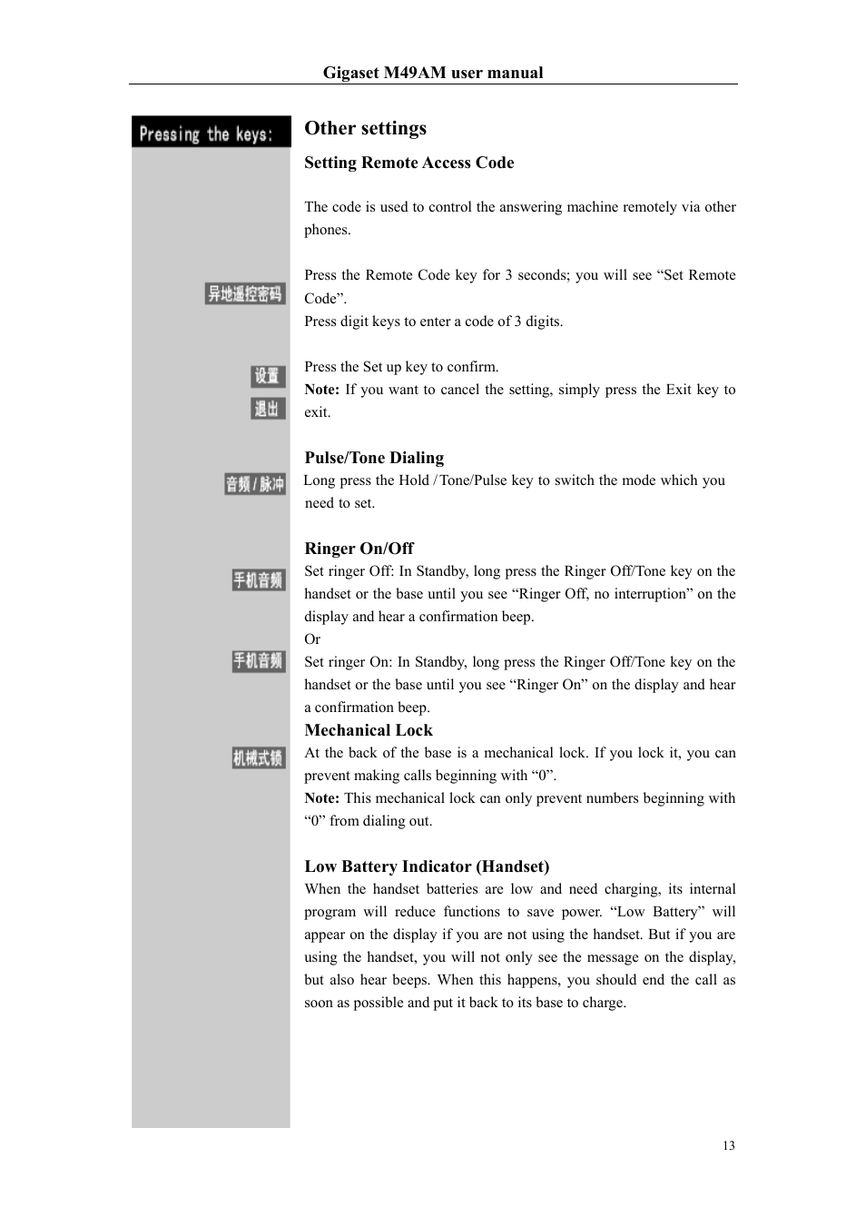 Other settings | Siemens Gigaset M49AM User Manual | Page 13 / 26