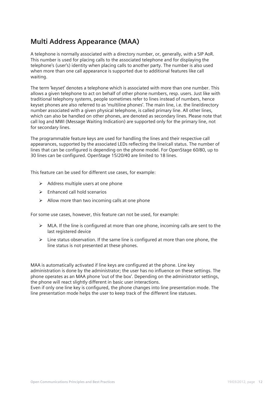 Multi address appearance (maa) | Siemens MOVIEMATE 50 User Manual | Page 12 / 18