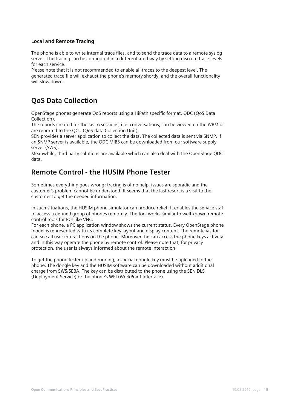 Qos data collection, Remote control - the husim phone tester | Siemens MOVIEMATE 50 User Manual | Page 15 / 18