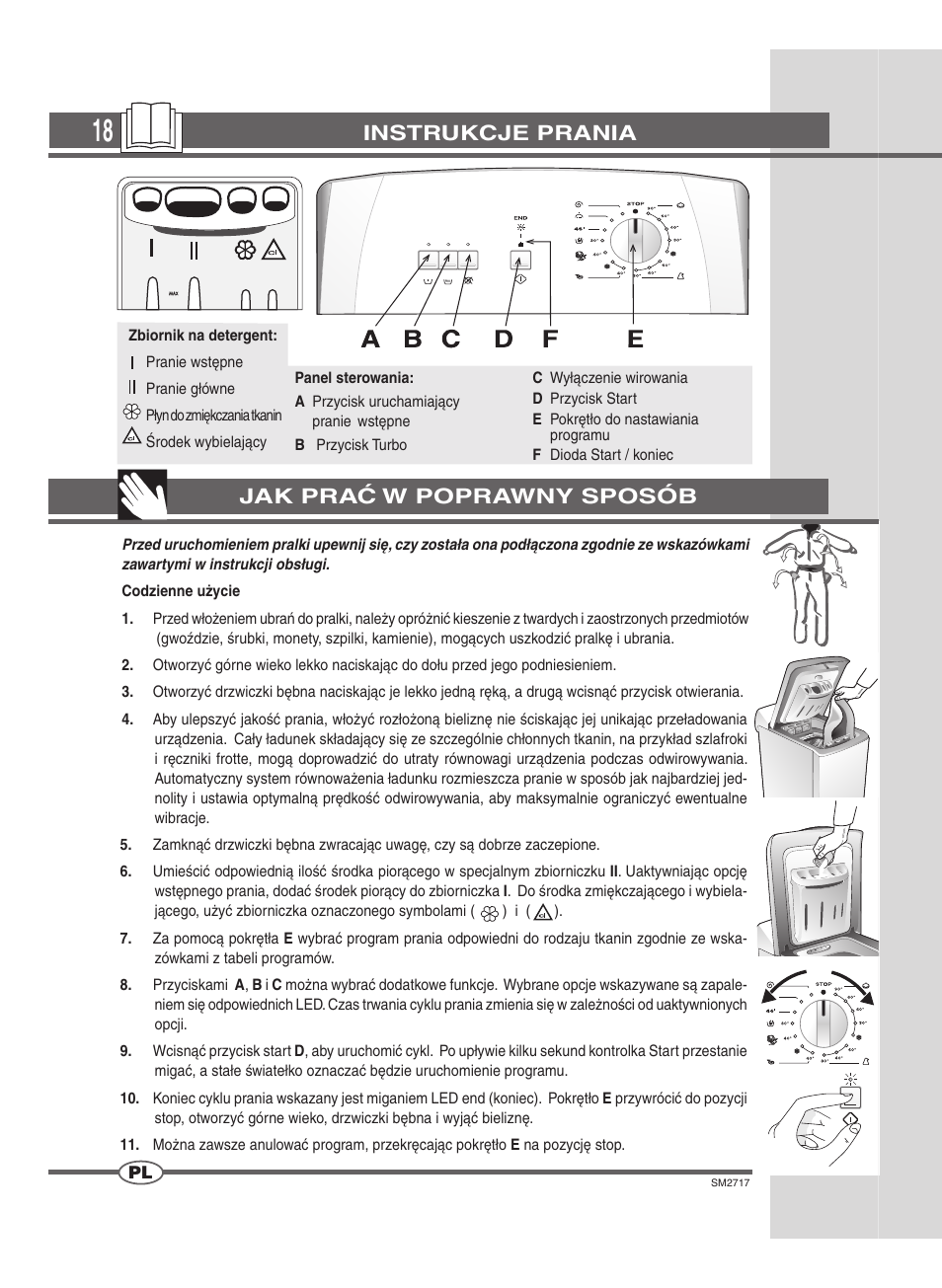 Instrukcje prania jak prać w poprawny sposób | Ardo TLN106E User Manual | Page 18 / 36