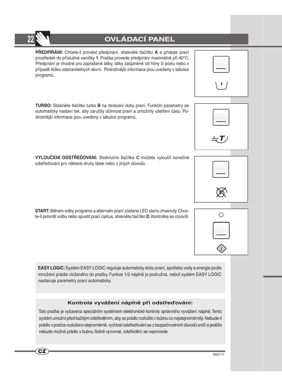 Ovládací panel | Ardo TLN106E User Manual | Page 22 / 36