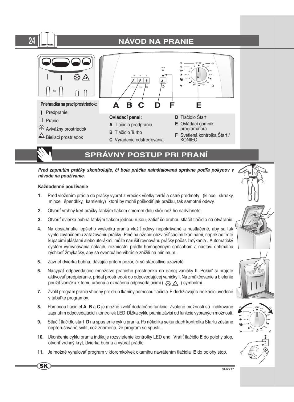 Návod na pranie správny postup pri praní | Ardo TLN106E User Manual | Page 24 / 36