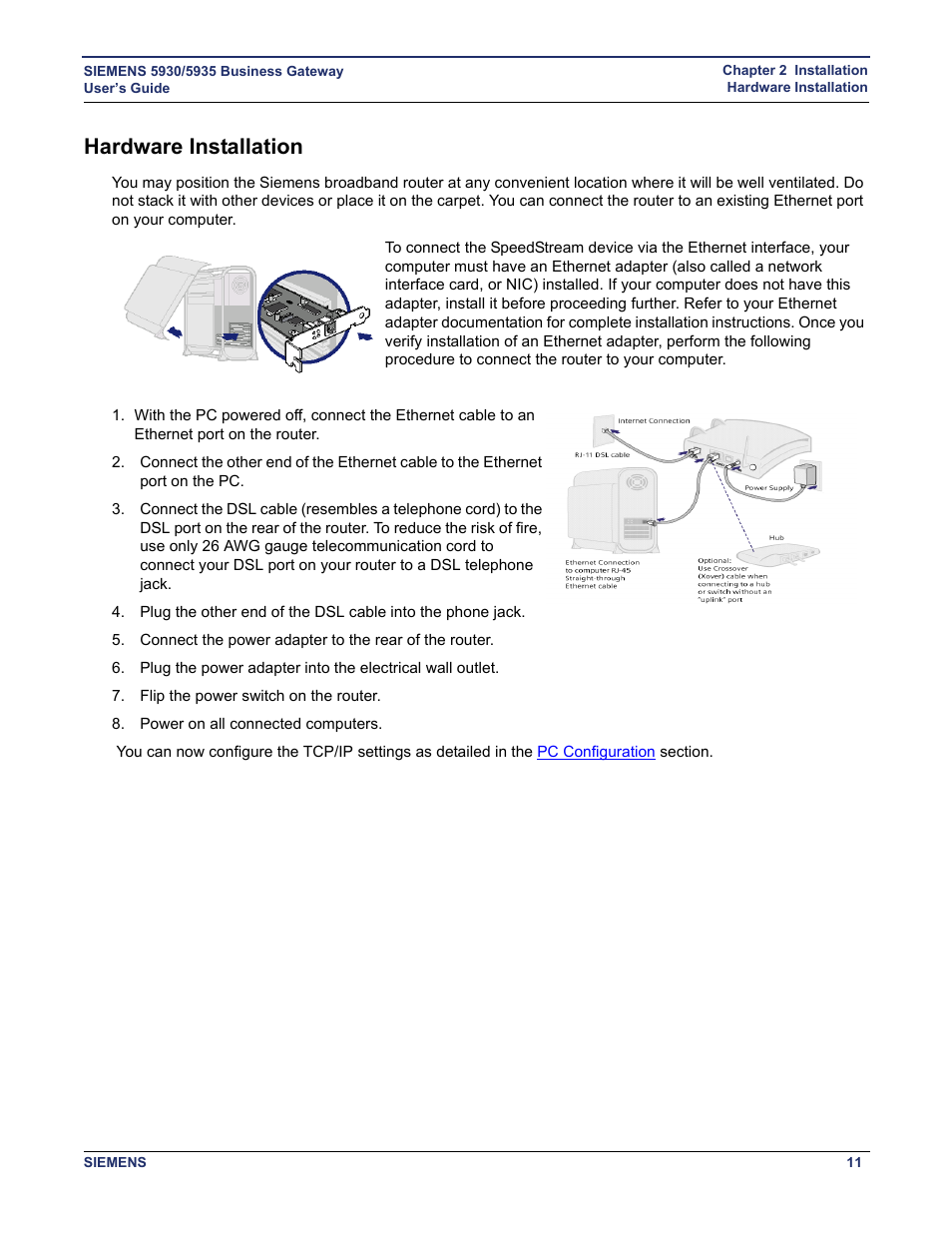 Hardware installation, Setting up the hardware connections, To t | Siemens BUSINESS CLASS 5935 User Manual | Page 17 / 94