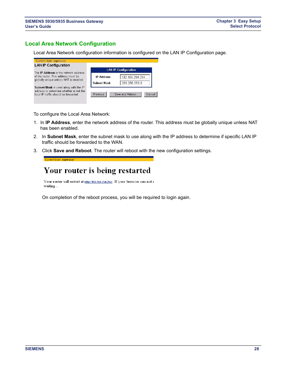 Local area network configuration | Siemens BUSINESS CLASS 5935 User Manual | Page 34 / 94