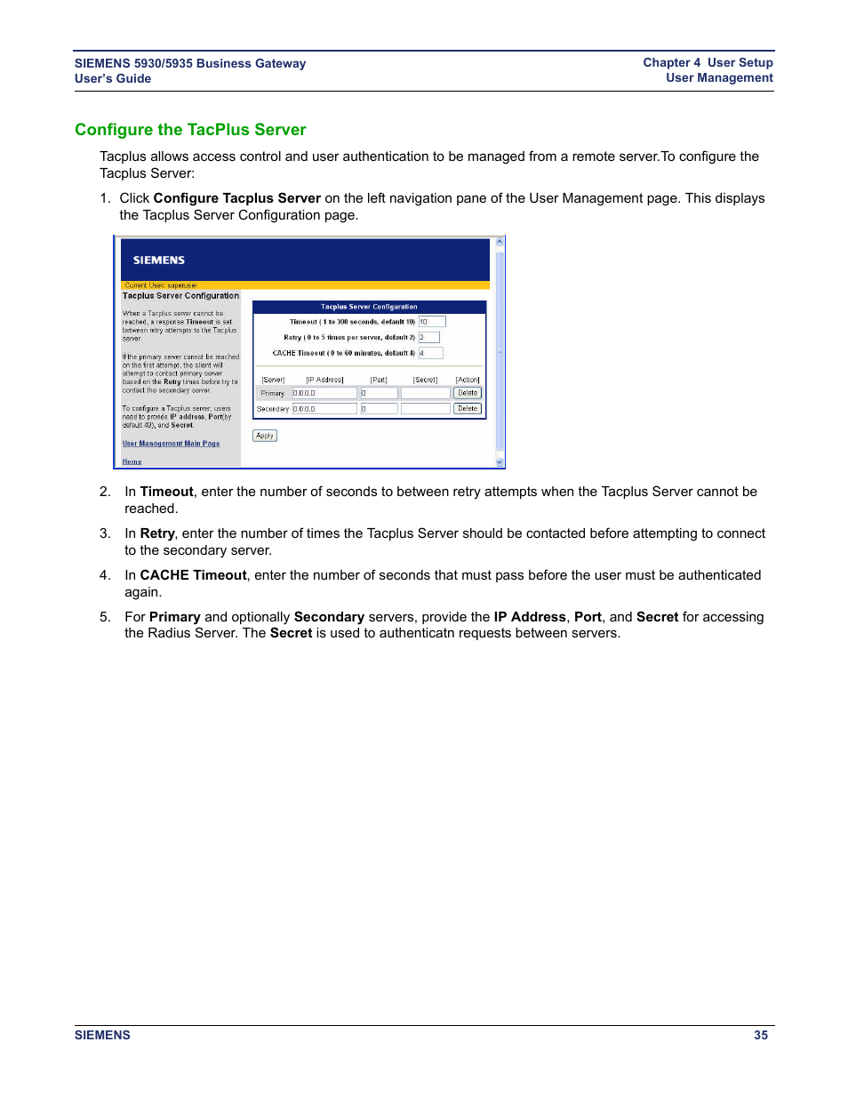 Configure the tacplus server | Siemens BUSINESS CLASS 5935 User Manual | Page 41 / 94