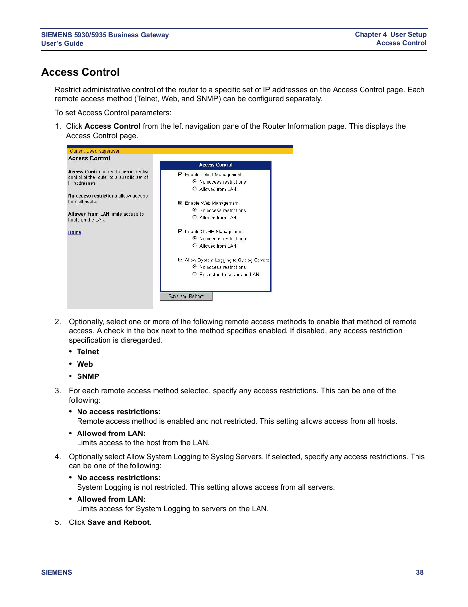 Access control | Siemens BUSINESS CLASS 5935 User Manual | Page 44 / 94