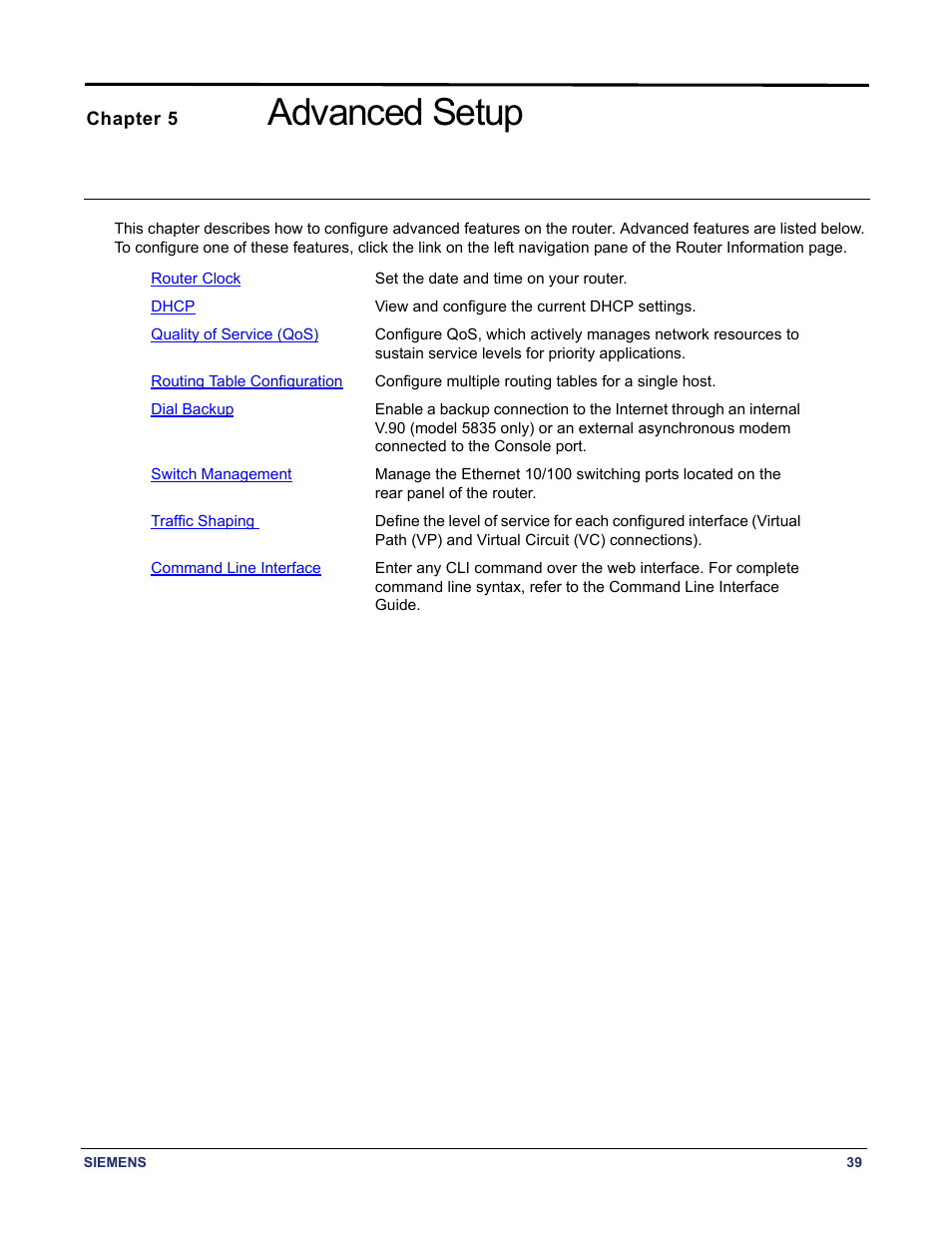 Chapter 5 advanced setup, Chapter titled "advanced setup, Advanced setup | Siemens BUSINESS CLASS 5935 User Manual | Page 45 / 94