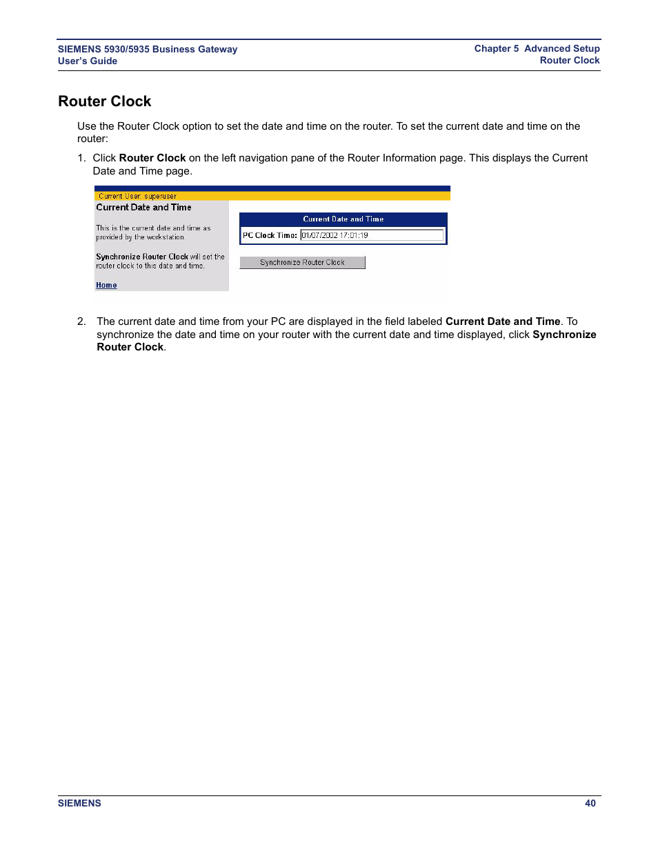 Router clock | Siemens BUSINESS CLASS 5935 User Manual | Page 46 / 94